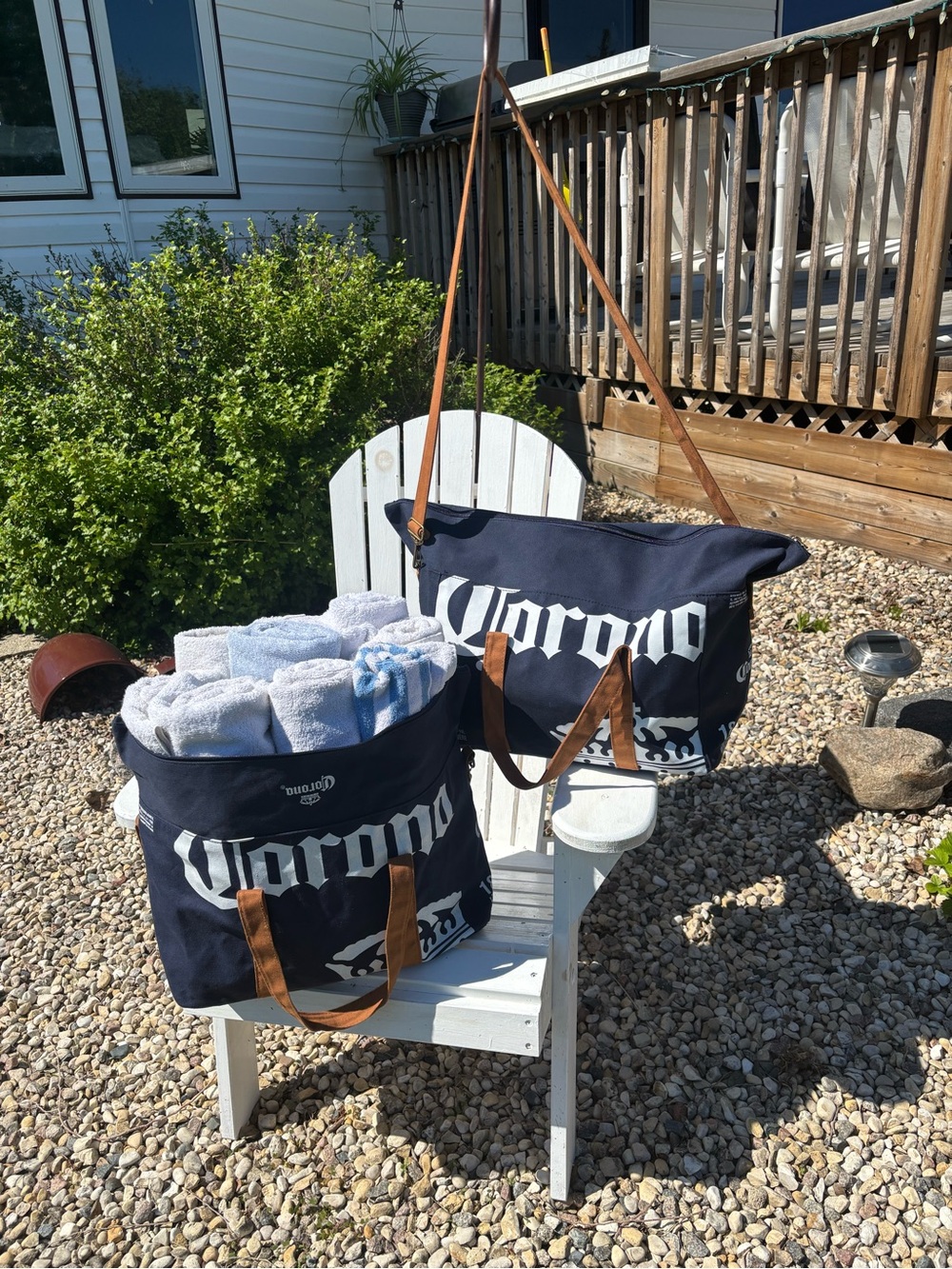 Corona Navy Canvas Shoulder Travel Weekend Beach Tote Cottage Coastal Grandma